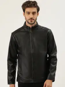 Leather Retail Men Black Solid Leather Jacket