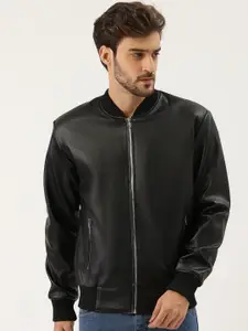 Leather Retail Men Black Solid Leather Jacket
