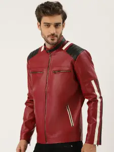 Leather Retail Men Red Solid Leather Jacket
