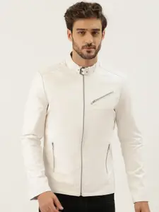 Leather Retail Men White Solid Leather Jacket