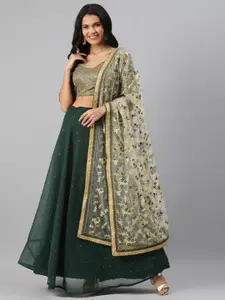 Readiprint Fashions Green & Gold-Toned Woven Design Semi-Stitched Lehenga & Unstitched Blouse with Dupatta
