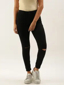 Flying Machine Women Black Veronica Skinny Fit High-Rise Slash Knee Stretchable Jeans