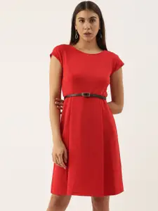 Flying Machine Women Red Solid A-Line Dress