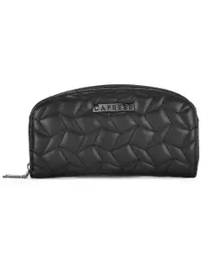 Caprese Women Black Geometric Textured Quilted Synthetic Leather Zip Around Wallet