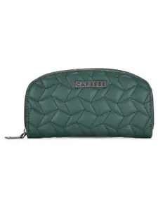 Caprese Women Green Geometric Textured Quilted Synthetic Leather Zip Around Wallet