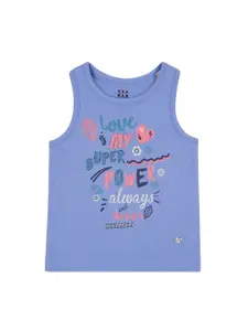 Ed-a-Mamma Girls Blue Printed Round Neck Cotton Sustainable Pure Cotton T-shirt