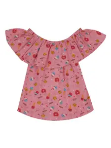 Ed-a-Mamma Girls Pink Floral Printed Off-Shoulder A-Line  Sustainable Top