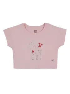 Ed-a-Mamma Girls Pink Printed Round Neck Sustainable Pure Cotton T-shirt