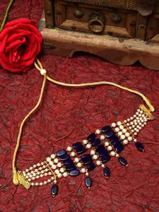 Moedbuille Gold-Toned & Blue Choker Necklace