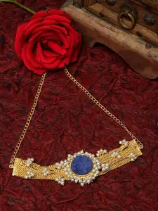 Moedbuille Gold-Toned & Blue Brass Handcrafted  Pearls Studded Choker Necklace