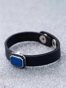 Dare by Voylla Men Silver-Toned & Blue Leather Silver-Plated Wraparound Bracelet