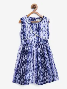 Bella Moda Girls Blue & White Tie and Dye Layered & Tie-Up Detail Dress with Sling Bag