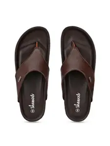 SHENCES Men Brown Leather Comfort Sandals