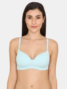 Zivame Blue Solid Non-Wired Lightly Padded T-shirt Bra