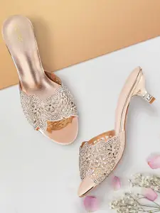 Metro Women Tan Woven Design Peep Toes Heels