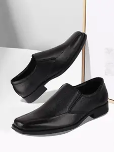 FAUSTO Men Black Solid Leather Formal Slip-On Shoes