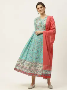 Juniper Floral Ethnic A-line Dress With Matching Dupatta & Scrunchie