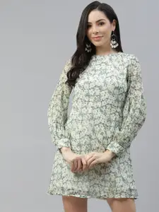 plusS Green & White Floral A-Line Mini Dress