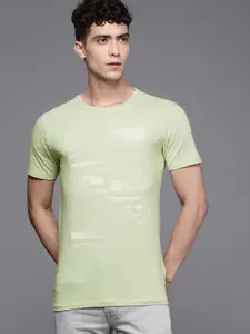 Louis Philippe Jeans Men Sea Green Printed Round Neck T-shirt