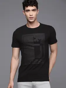 Louis Philippe Jeans Men Black Printed Cotton T-shirt