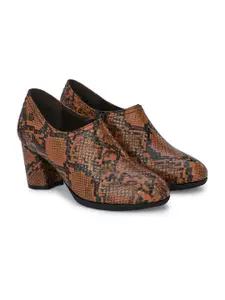 Delize Women Brown Snake Printed Heeled Boots