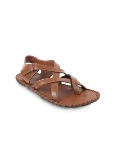 Mochi Men Tan Brown Gladiator Leather Sandals