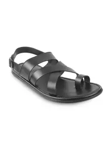Mochi Men Black Leather Comfort Sandals