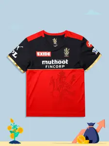 Puma Boys Navy Blue Royal Challengers Bangalore Colourblocked V-Neck T-shirt