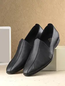House of Pataudi Men Black Solid Slip-On Shoes