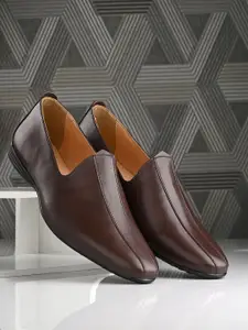 House of Pataudi Men Brown Solid Slip-On Shoes
