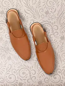 House of Pataudi Men Tan Brown Solid Shoe-Style Sandals