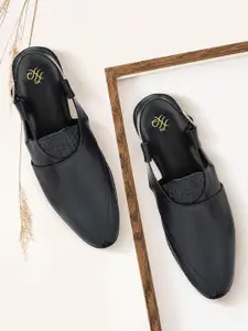 House of Pataudi Men Black Solid Shoe-Style Sandals