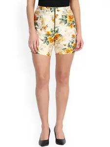 Miss Chase Off-White Floral Print Shorts