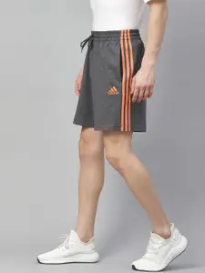 ADIDAS Men Charcoal Grey Solid Sport Inspired 3-Stripes Sustainable Shorts