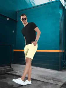 HIGHLANDER Men Yellow Solid Slim Fit Regular Shorts