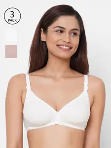 Inner Sense Nude-Coloured & White Solid Non-Wired Non Padded  Set of 3 Maternity Sustainable Bra