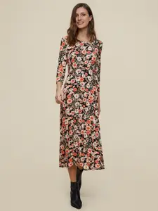 DOROTHY PERKINS Women Black & Peach-Colored Floral Printed A-Line Dress
