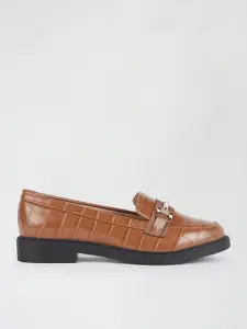 DOROTHY PERKINS Women Brown Croc Textured Horsebit Loafers