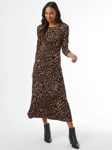 DOROTHY PERKINS Women Black & Brown Leopard Printed A-Line Dress