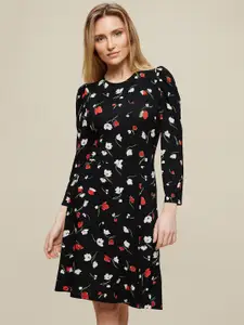 DOROTHY PERKINS Women Black & Red Floral Printed A-Line Dress