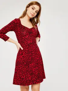 DOROTHY PERKINS Women Red & Black Printed Sustainable A-Line Dress