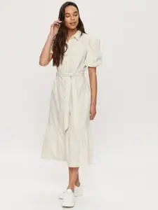 DOROTHY PERKINS Women Off-White Pure Cotton Solid Shirt Dress with Belt