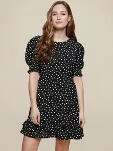 DOROTHY PERKINS Women Black & Off-White Polka Dot Print A-Line Dress