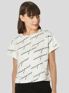 Vero Moda Women White & Black Printed T-shirt
