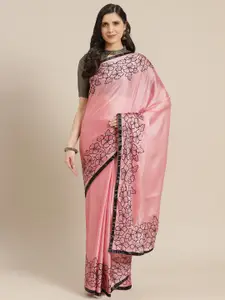 Mitera Pink & Black Sequinned Saree