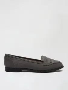 DOROTHY PERKINS Women Charcoal Grey Solid Suede Finish Fringed Penny Loafers