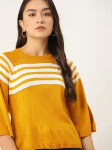 DressBerry Women Mustard Yellow & White Striped Pullover