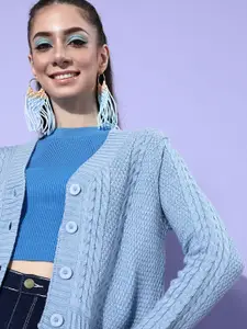 DressBerry Women Stunning Blue Open Knit Sweater