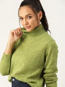 DressBerry Women Green Self-Design Pullover
