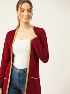 DressBerry Women Maroon Solid Pockets Longline Front-Open